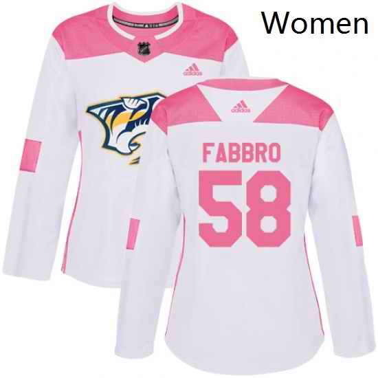 Womens Adidas Nashville Predators 58 Dante Fabbro Authentic WhitePink Fashion NHL Jersey
